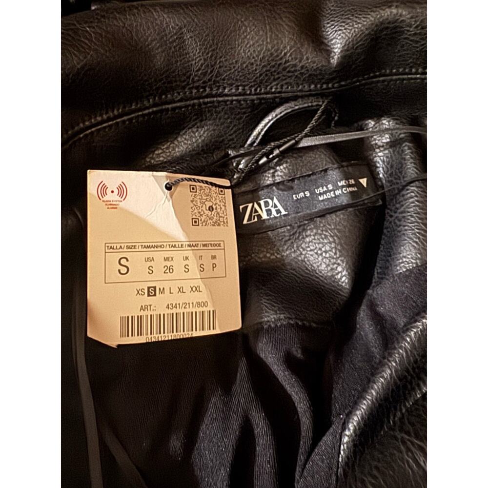 Zara Faux Leather Moto Dress NWT Size S Black Mini Biker Zip Belted - Picture 10 of 11